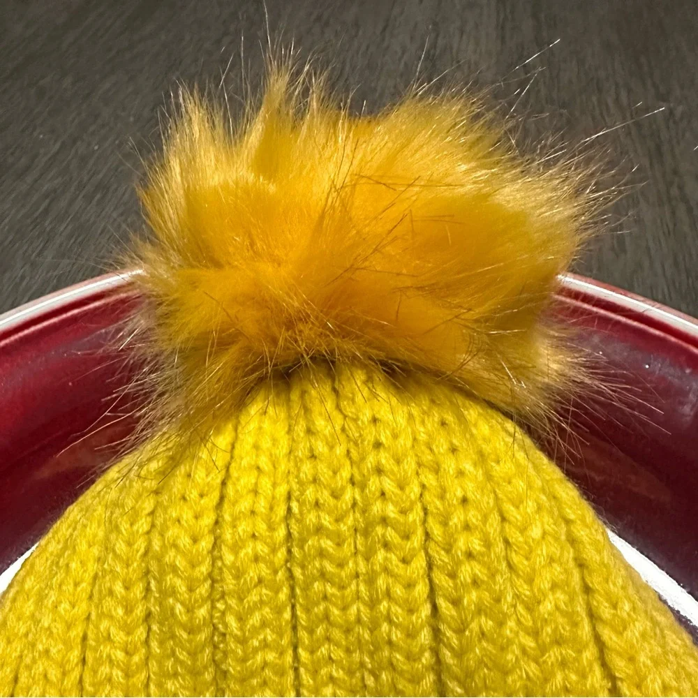 Brand New MSDC Women's Knit Mustard Yellow Beanie featuring a Playful‎ Pom-Pom